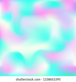 Holographic background. Bright smooth mesh blurred futuristic pattern in pink, blue, green colors. Fashionable ad vector. Intensive gradient of holographic spectrum for printed products, covers.