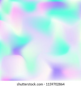Holographic background. Bright smooth mesh blurred futuristic pattern in pink, blue, green colors. Fashionable ad vector. Intensive gradient of holographic spectrum for printed products, covers.