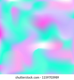 Holographic background. Bright smooth mesh blurred futuristic pattern in pink, blue, green colors. Fashionable ad vector. Intensive gradient of holographic spectrum for printed products, covers.