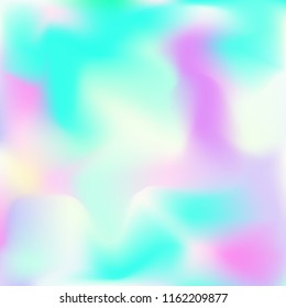 Holographic background. Bright smooth mesh blurred futuristic pattern in pink, blue, green colors. Fashionable ad vector. Intensive gradient of holographic spectrum for printed products, covers.