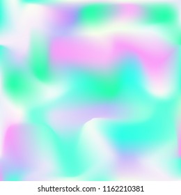 Holographic background. Bright smooth mesh blurred futuristic pattern in pink, blue, green colors. Fashionable ad vector. Intensive gradient of holographic spectrum for printed products, covers.