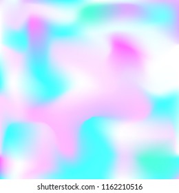 Holographic background. Bright smooth mesh blurred futuristic pattern in pink, blue, green colors. Fashionable ad vector. Intensive gradient of holographic spectrum for printed products, covers.