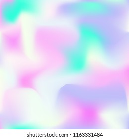 Holographic background. Bright smooth mesh blurred futuristic pattern in pink, blue, green colors. Fashionable ad vector. Intensive gradient of holographic spectrum for printed products, covers.
