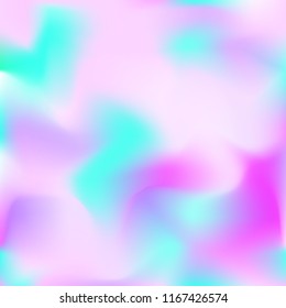 Holographic background. Bright smooth mesh blurred futuristic pattern in pink, blue, green colors. Fashionable ad vector. Intensive gradient of holographic spectrum for printed products, covers.