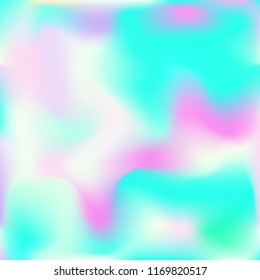 Holographic background. Bright smooth mesh blurred futuristic pattern in pink, blue, green colors. Fashionable ad vector. Intensive gradient of holographic spectrum for printed products, covers.