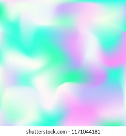 Holographic background. Bright smooth mesh blurred futuristic pattern in pink, blue, green colors. Fashionable ad vector. Intensive gradient of holographic spectrum for printed products, covers.