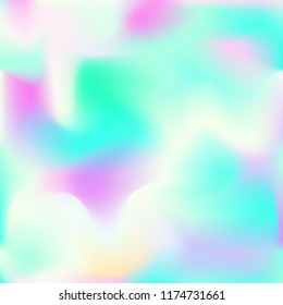 Holographic background. Bright smooth mesh blurred futuristic pattern in pink, blue, green colors. Fashionable ad vector. Intensive gradient of holographic spectrum for printed products, covers.