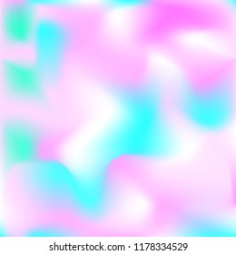 Holographic background. Bright smooth mesh blurred futuristic pattern in pink, blue, green colors. Fashionable ad vector. Intensive gradient of holographic spectrum for printed products, covers.