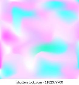 Holographic background. Bright smooth mesh blurred futuristic pattern in pink, blue, green colors. Fashionable ad vector. Intensive gradient of holographic spectrum for printed products, covers.