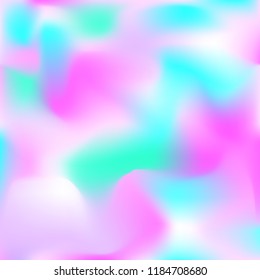 Holographic background. Bright smooth mesh blurred futuristic pattern in pink, blue, green colors. Fashionable ad vector. Intensive gradient of holographic spectrum for printed products, covers.