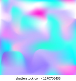 Holographic background. Bright smooth mesh blurred futuristic pattern in pink, blue, green colors. Fashionable ad vector. Intensive gradient of holographic spectrum for printed products, covers.
