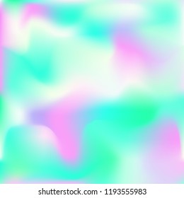 Holographic background. Bright smooth mesh blurred futuristic pattern in pink, blue, green colors. Fashionable ad vector. Intensive gradient of holographic spectrum for printed products, covers.