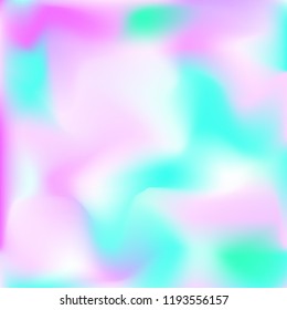 Holographic background. Bright smooth mesh blurred futuristic pattern in pink, blue, green colors. Fashionable ad vector. Intensive gradient of holographic spectrum for printed products, covers.