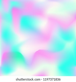 Holographic background. Bright smooth mesh blurred futuristic pattern in pink, blue, green colors. Fashionable ad vector. Intensive gradient of holographic spectrum for printed products, covers.
