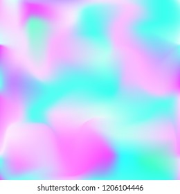 Holographic background. Bright smooth mesh blurred futuristic pattern in pink, blue, green colors. Fashionable ad vector. Intensive gradient of holographic spectrum for printed products, covers.