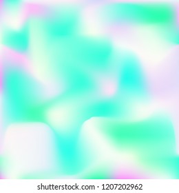 Holographic background. Bright smooth mesh blurred futuristic pattern in pink, blue, green colors. Fashionable ad vector. Intensive gradient of holographic spectrum for printed products, covers.