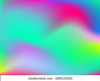 Holographic background. Bright smooth mesh blurred futuristic pattern in pink, blue, green colors. Fashionable ad vector. Intensive gradient of holographic spectrum for printed products, covers. 