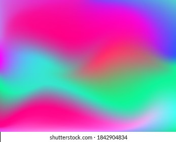 Holographic background. Bright smooth mesh blurred futuristic pattern in pink, blue, green colors. Fashionable ad vector. Intensive gradient of holographic spectrum for printed products, covers. 