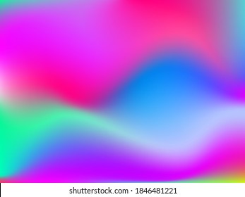 Holographic background. Bright smooth mesh blurred futuristic pattern in pink, blue, green colors. Fashionable ad vector. Intensive gradient of holographic spectrum for printed products, covers. 