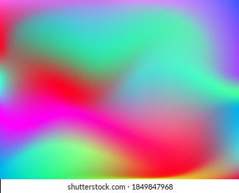 Holographic background. Bright smooth mesh blurred futuristic pattern in pink, blue, green colors. Fashionable ad vector. Intensive gradient of holographic spectrum for printed products, covers. 