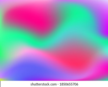 Holographic background. Bright smooth mesh blurred futuristic pattern in pink, blue, green colors. Fashionable ad vector. Intensive gradient of holographic spectrum for printed products, covers. 