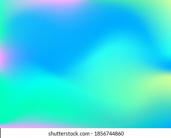 Holographic background. Bright smooth mesh blurred futuristic pattern in pink, blue, green colors. Fashionable ad vector. Intensive gradient of holographic spectrum for printed products, covers. 