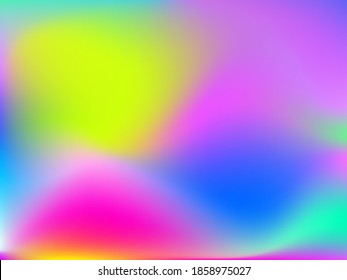 Holographic background. Bright smooth mesh blurred futuristic pattern in pink, blue, green colors. Fashionable ad vector. Intensive gradient of holographic spectrum for printed products, covers. 