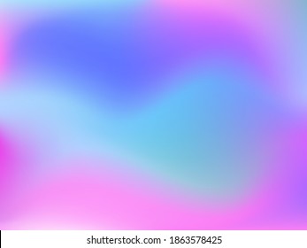 Holographic background. Bright smooth mesh blurred futuristic pattern in pink, blue, green colors. Fashionable ad vector. Intensive gradient of holographic spectrum for printed products, covers. 