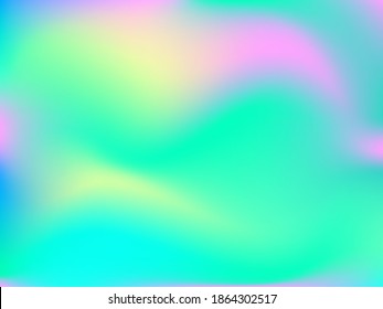 Holographic background. Bright smooth mesh blurred futuristic pattern in pink, blue, green colors. Fashionable ad vector. Intensive gradient of holographic spectrum for printed products, covers. 