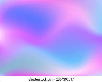 Holographic background. Bright smooth mesh blurred futuristic pattern in pink, blue, green colors. Fashionable ad vector. Intensive gradient of holographic spectrum for printed products, covers. 