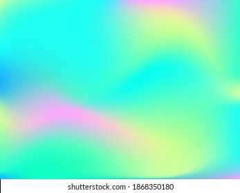 Holographic background. Bright smooth mesh blurred futuristic pattern in pink, blue, green colors. Fashionable ad vector. Intensive gradient of holographic spectrum for printed products, covers. 