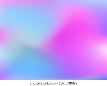 Holographic background. Bright smooth mesh blurred futuristic pattern in pink, blue, green colors. Fashionable ad vector. Intensive gradient of holographic spectrum for printed products, covers. 