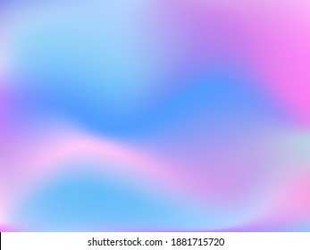 Holographic background. Bright smooth mesh blurred futuristic pattern in pink, blue, green colors. Fashionable ad vector. Intensive gradient of holographic spectrum for printed products, covers.