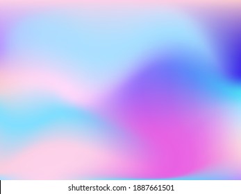 Holographic background. Bright smooth mesh blurred futuristic pattern in pink, blue, green colors. Fashionable ad vector. Intensive gradient of holographic spectrum for printed products, covers. 