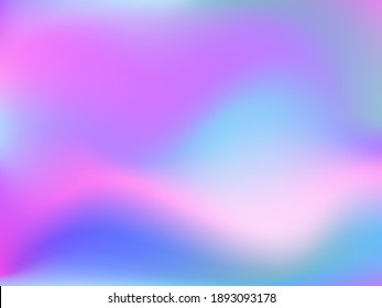 Holographic background. Bright smooth mesh blurred futuristic pattern in pink, blue, green colors. Fashionable ad vector. Intensive gradient of holographic spectrum for printed products, covers. 