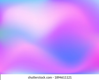 Holographic background. Bright smooth mesh blurred futuristic pattern in pink, blue, green colors. Fashionable ad vector. Intensive gradient of holographic spectrum for printed products, covers. 