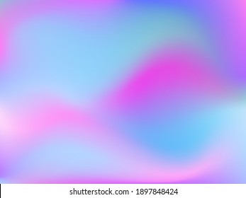 Holographic background. Bright smooth mesh blurred futuristic pattern in pink, blue, green colors. Fashionable ad vector. Intensive gradient of holographic spectrum for printed products, covers. 