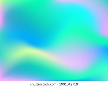 Holographic background. Bright smooth mesh blurred futuristic pattern in pink, blue, green colors. Fashionable ad vector. Intensive gradient of holographic spectrum for printed products, covers. 