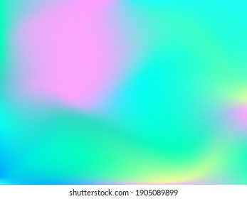 Holographic background. Bright smooth mesh blurred futuristic pattern in pink, blue, green colors. Fashionable ad vector. Intensive gradient of holographic spectrum for printed products, covers. 