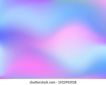 Holographic background. Bright smooth mesh blurred futuristic pattern in pink, blue, green colors. Fashionable ad vector. Intensive gradient of holographic spectrum for printed products, covers. 