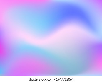 Holographic background. Bright smooth mesh blurred futuristic pattern in pink, blue, green colors. Fashionable ad vector. Intensive gradient of holographic spectrum for printed products, covers. 