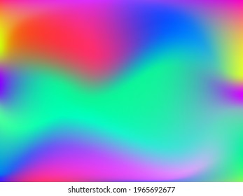 Holographic background. Bright smooth mesh blurred futuristic pattern in pink, blue, green colors. Fashionable ad vector. Intensive gradient of holographic spectrum for printed products, covers. 