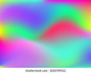 Holographic background. Bright smooth mesh blurred futuristic pattern in pink, blue, green colors. Fashionable ad vector. Intensive gradient of holographic spectrum for printed products, covers. 