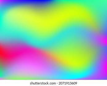 Holographic background. Bright smooth mesh blurred futuristic pattern in pink, blue, green colors. Fashionable ad vector. Intensive gradient of holographic spectrum for printed products, covers. 