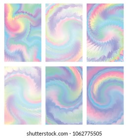 Holographic background gradient mesh set vector illustration. Colorful iridescent pastel background pack.