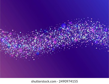 Holographic Background. Happy Birthday Illustration. Falling Ribbon. Blue Light Serpentine. 3d Concept. Festive Sparkle. Iridescent Glitter. Modern Design. Purple Holographic Background