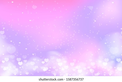 Holographic background with hearts and clouds.
