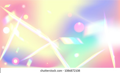 Holographic Background with Light Glitch Effect. Iridescent Background. 
 Vector Rainbow Gradient with Sunshine Glare. 
Mesh Holographic Foil Backdrop.  Trendy Hologram Vector Background