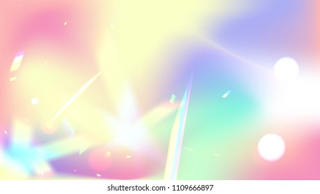 Holographic Background with Light Glitch Effect. Iridescent Background. 
 Vector Rainbow Gradient with Sunshine Glare. 
Mesh Holographic Foil Backdrop.  Trendy Hologram Vector Background