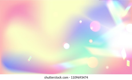Holographic Background with Light Glitch Effect. Iridescent Background. 
 Vector Rainbow Gradient with Sunshine Glare. 
Mesh Holographic Foil Backdrop.  Trendy Hologram Vector Background